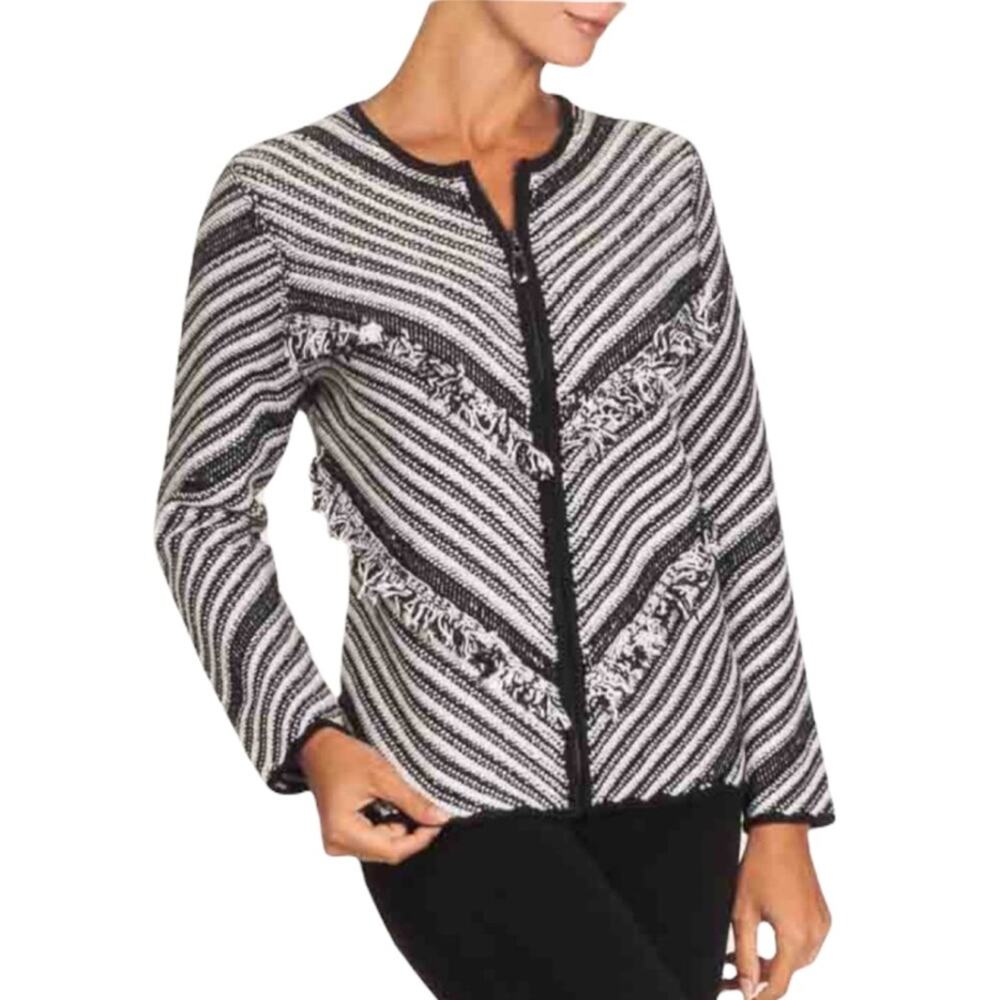 Alison Sheri Black and White Fringe Cardigan-M